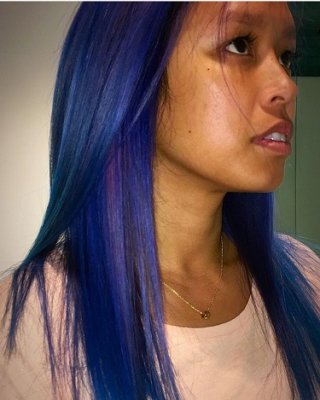Blue hair coloured using Igora Colorworx done by Thea at the klinik salon London