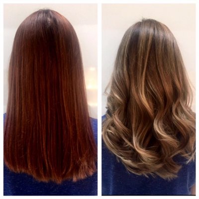 A colour change from Redblonde to a balayage ashy blonde done by Leyla using Olaplex and  Wella from the klinik hairdressing London Farringdon