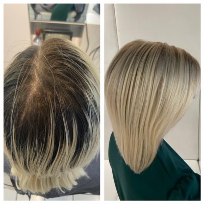 Three inches of roots prelightened and toned by Leyla at the klinik hairdressing London