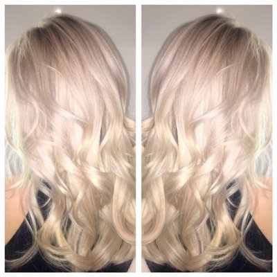 Blonde hair coloured to a platinum white tone by Leyla at the klinik hairdressing London Islington