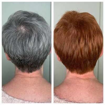 Before and after from Grey to copper at the klinik salon London
