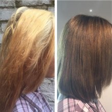 Hair colour correction from light to dark.