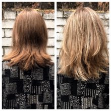 Medium blonde hair has been highlighted throughout to create texture and a sunkissed look to an otherwise flat colour. All done by Mark at the klinik hairdressing in London