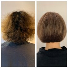 Frizzy hair to smooth hair cut into a bob by Anna at the klinik salon London