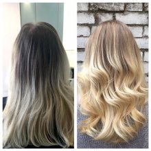 Old tired looking blonde hair has been highlighted to create a super sunny blonde by Leyla at the klinik