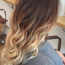 Hair Balayage from soft brown to blonde tips at the klinik hairdressing