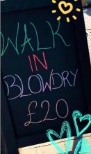 Poster showing our very popular blowdry offer is back for£ 20 at the klinik salon 