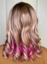 Pink balayage from blonde roots