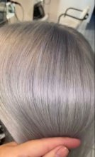 Close up by a silver mauve haircolour at the klinik salon London